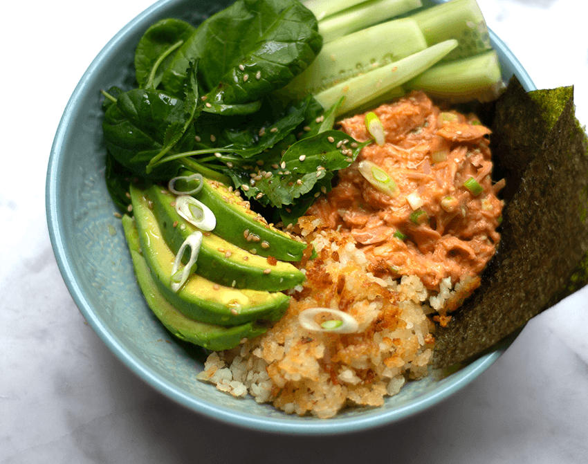 BOWL CON ATUN Y ARROZ CROCANTE