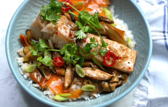 Pescado asiático en papillote