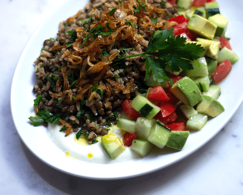 MUJADARA ALTO EN PROTEINA, arroz con lentejas y especias
